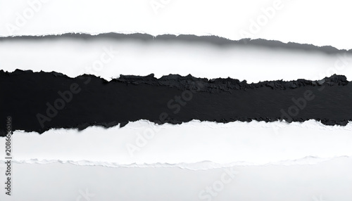 Horizontal Torn Paper Layers With Black And White Ripped Edges On White Background