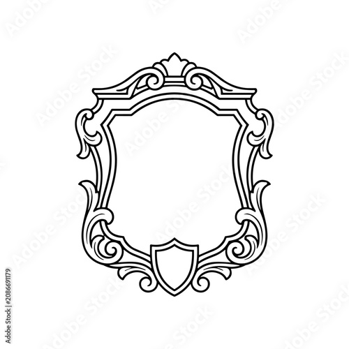 Ornate frame with shield emblem.