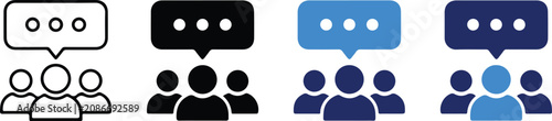 Set of four people talking icons with speech bubbles communication dialogue interaction conversation community business illustration discussion feedback thinking