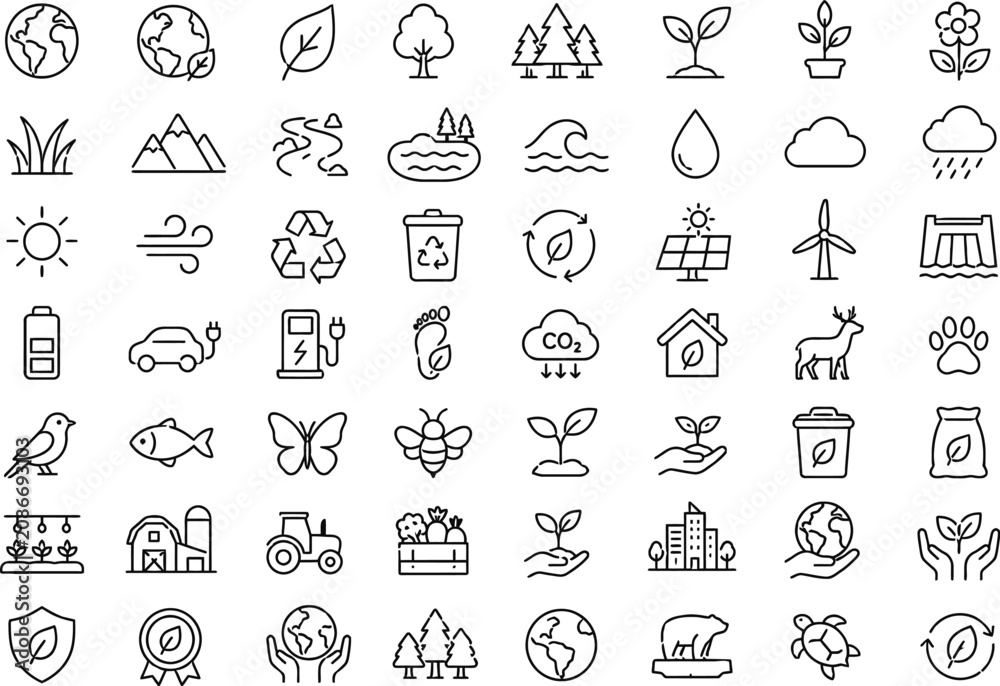 Fototapeta premium Minimalist environmental and nature icons set