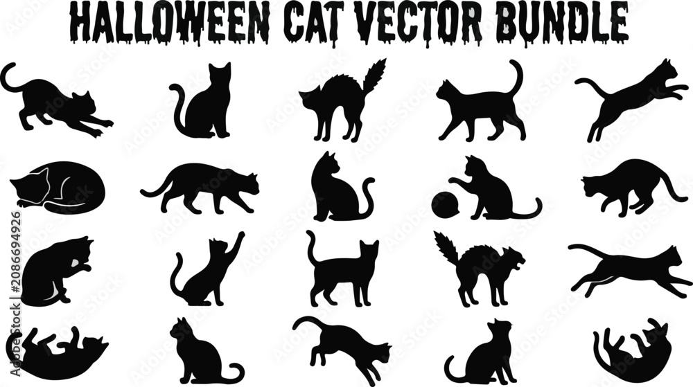 Obraz premium Halloween cat vector bundle 20 silhouettes for spooky designs october celebrations and seasonal graphics