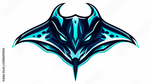 Fotografie Fantasy Creature Stingray with Glowing Eyes and Horns.