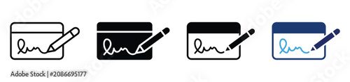 E signature. Electronic signature icon set. Document signing. Approval vector icons. Vector illustration and transparent png