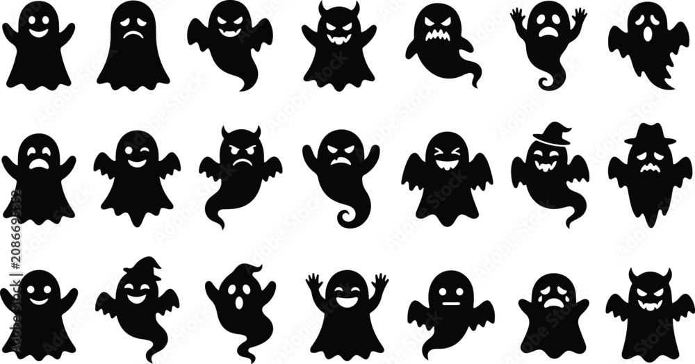 Obraz premium Halloween ghost and monster silhouettes collection for spooky season designs and decorations