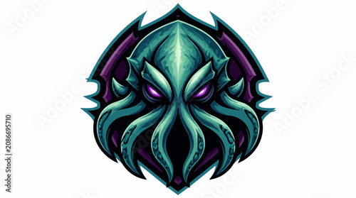 Canvastavla Illustration of a terrifying Cthulhu monster head with glowing eyes