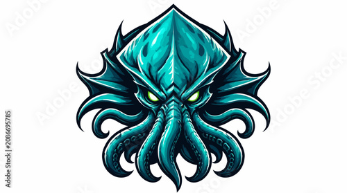 Konstfotografi Mysterious Cthulhu monster head with glowing eyes and tentacles.