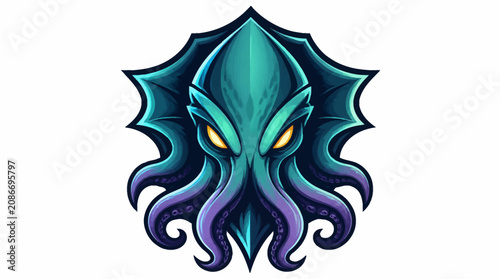 Cuadro en lienzo Mysterious Cthulhu monster head with glowing eyes and tentacles.