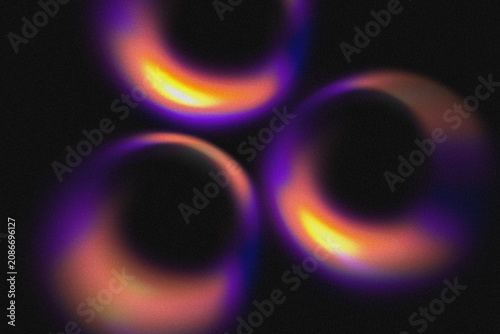 Foto Abstract Neon Glowing Rings On Black Background, Futuristic Energy Light Circles