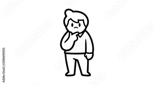 Foto Concerned man thinking with hand on chin.