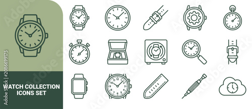 Quadro em tela Set of 15 outline watch collection featuring wristwatches, chronometers, straps,