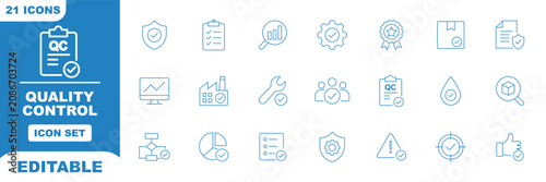 Foto Quality control and business compliance regulation line icon set featuring certificate guarantees, standard approvals and workflow verification outline vectors