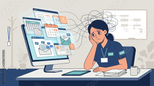 Overwhelmed Woman at Desk
