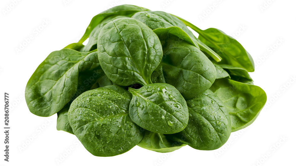 Fototapeta premium Fresh green spinach leaves with water droplets