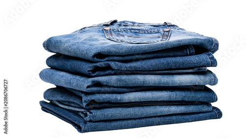 Bild auf Leinwand Stack of folded blue denim jeans with pockets