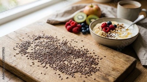 Healthy breakfast with chia seeds oatmeal.