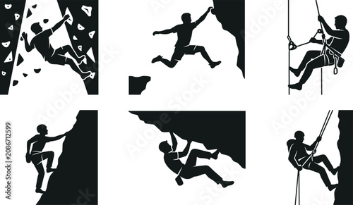 Foto Rock Climbing and Mountaineering Silhouette Vector Collection Featuring Indoor C