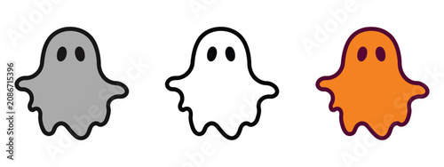 Photography Ghost icon set, Halloween silhouette vector illustration, cartoon ghost with eye