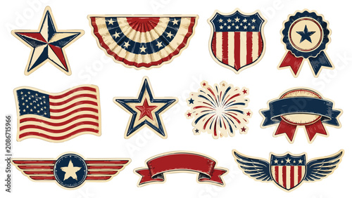 Patriotic line icons for 4th of July celebrations, usa patriotic icon pack with american symbols