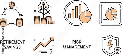 Financial data analysis and investment growth icons