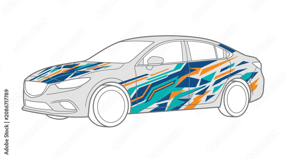 Naklejka premium Modern Car Wrap Design with Abstract Geometric Graphics