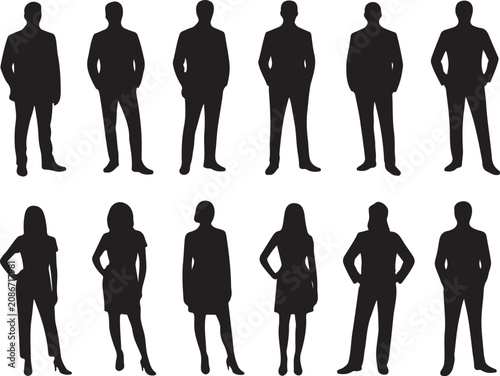 Diverse collection of professional business men and women standing in confident poses for corporate representation