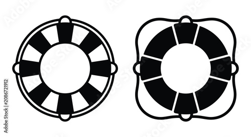 Bild auf Leinwand Two life preserver ring silhouettes with alternating black and white segments a