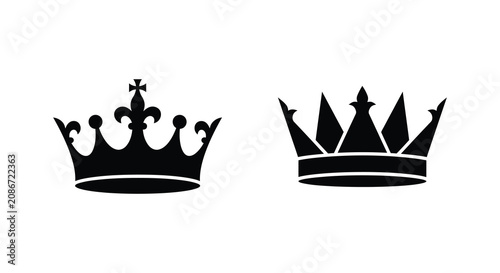Tableau sur toile Two black royal crowns depicted as flat silhouettes against a white background s