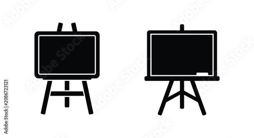 Two Black Silhouette Easels With Rectangular Boards On White Background Silhouette easel art stand artist painting