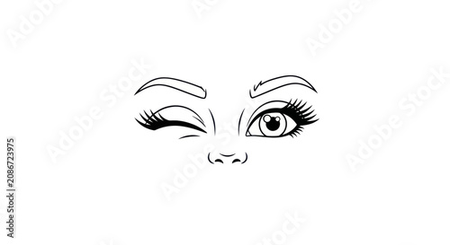 Foto Winking woman face with long eyelashes.