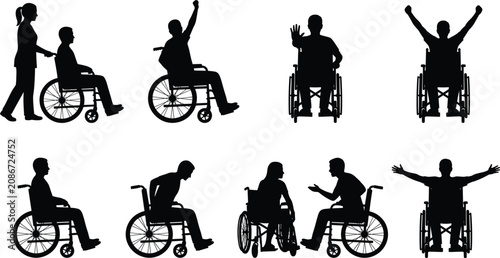 Wheelchair User Silhouette Collection with Disability Support Care and Accessibility Vector Set
