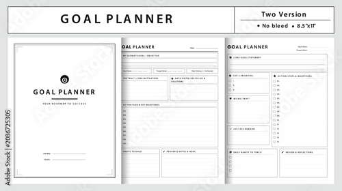 Quadro su tela Printable Goal Planner Template Pages Letter Size Page Printable Vector Illustra