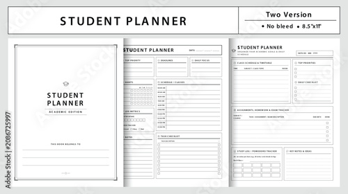 Quadro su tela Minimalist Student Planner Pages and Academic Schedule Templates Letter Size Pag