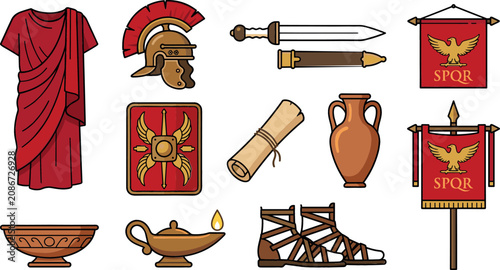 Cuadro en lienzo Ancient Roman Empire Asset Icon Collection Vector Featuring Roman Toga Gladius S