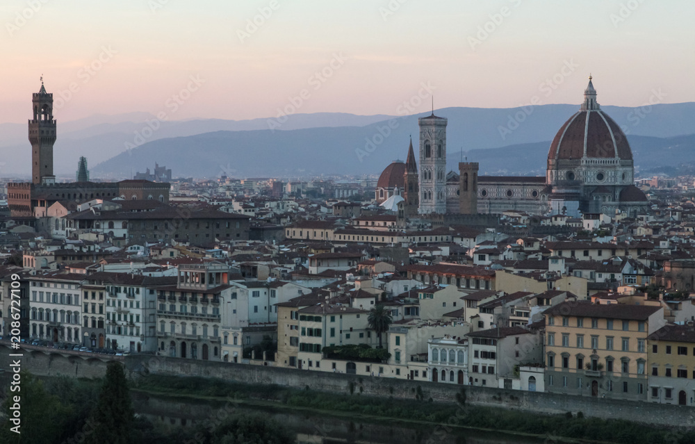 Fototapeta premium Florence skyline with Cathedral of Santa Maria del Fiore at sunset, Tuscany, Italy