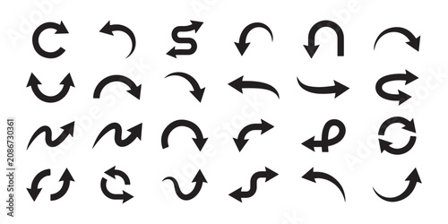Photos Set of bold curved arrow vector icons featuring circular, return, rotate and dir