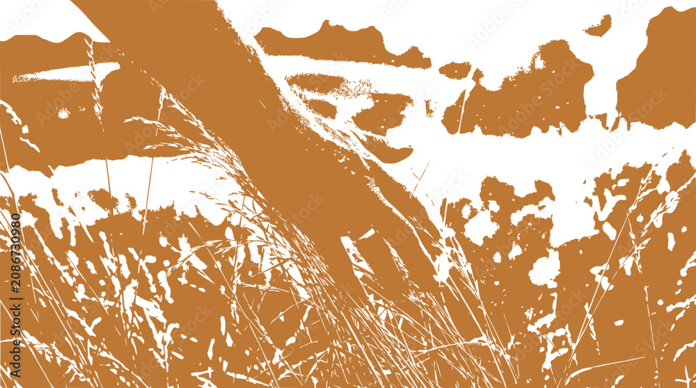 Fototapeta premium Hand touching dry grass in a field, abstract brown and white illustration