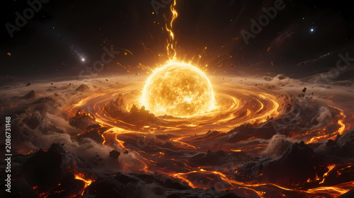 Golden star struck by lightning in cosmic storm