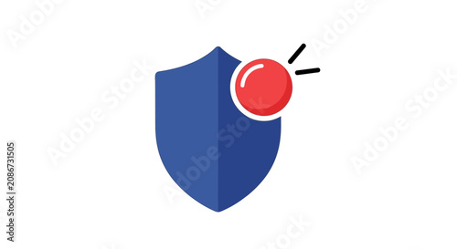 Bilde på lerret Blue shield with red alert button.