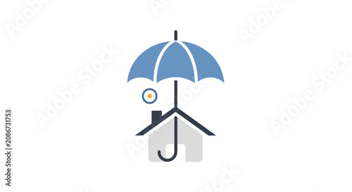 Schilderij op canvas Blue umbrella protects small house symbol.