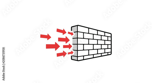 Foto Brick wall with arrows coming through.
