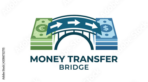 Obraz na płótnie Money transfer bridge connecting two stacks of paper currency.
