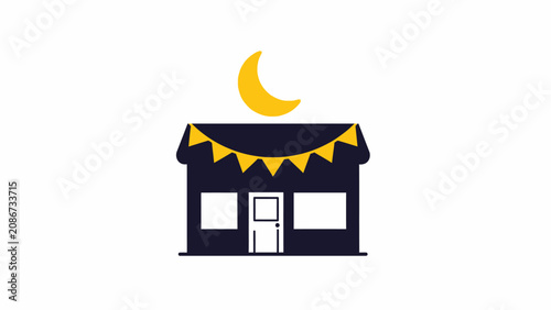 Small Building With Yellow Decorations.