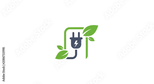 Electric Plug with Green Leaves.