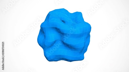 3D Animation of a Blue Clay Cube Morphing into a Blob Shape.