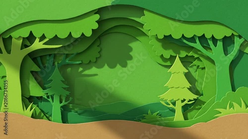 Animated Paper Cutout Style Forest Landscape with Moving Shadows.
