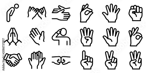 Quadro su tela Hand Expression and Gesture Line Icons Set