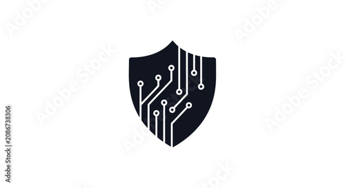 Black shield with circuit board design.