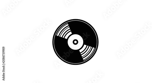 Black vinyl record on white background.