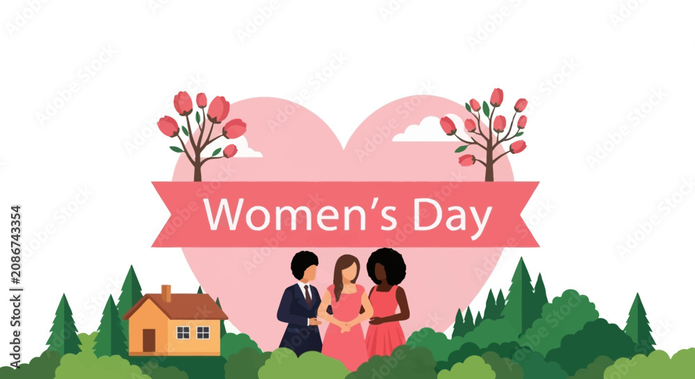 Fototapeta premium Two women celebrating International Womens Day with cheerful expressions.