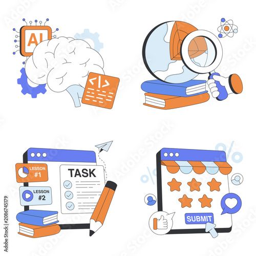 Set of Editable Flat Illustrations 